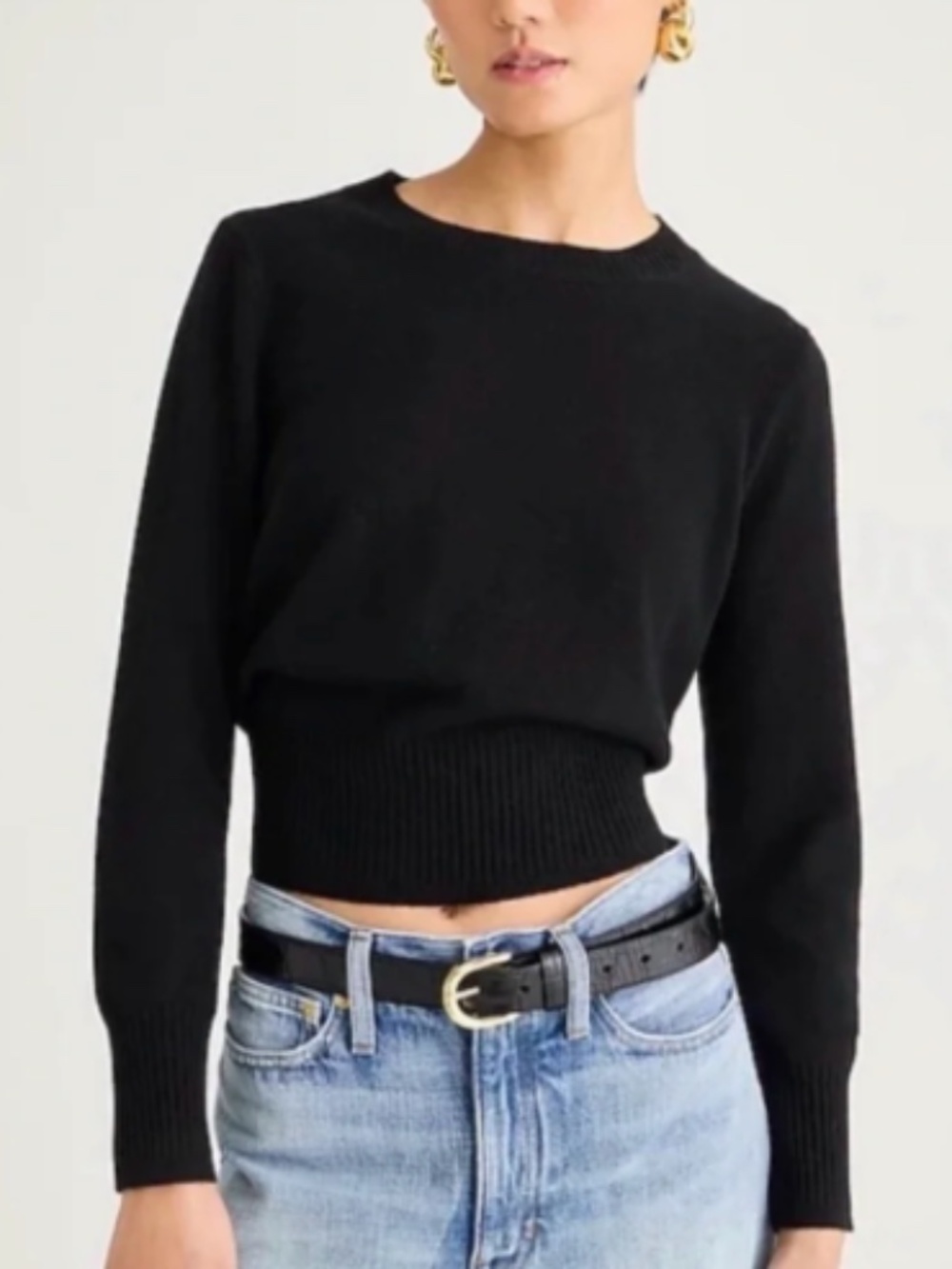 NWT J.Crew Cashmere Cropped Crewneck Sweater in Black – Medium